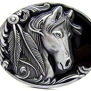 New beautiful horse with feathers belt buckle